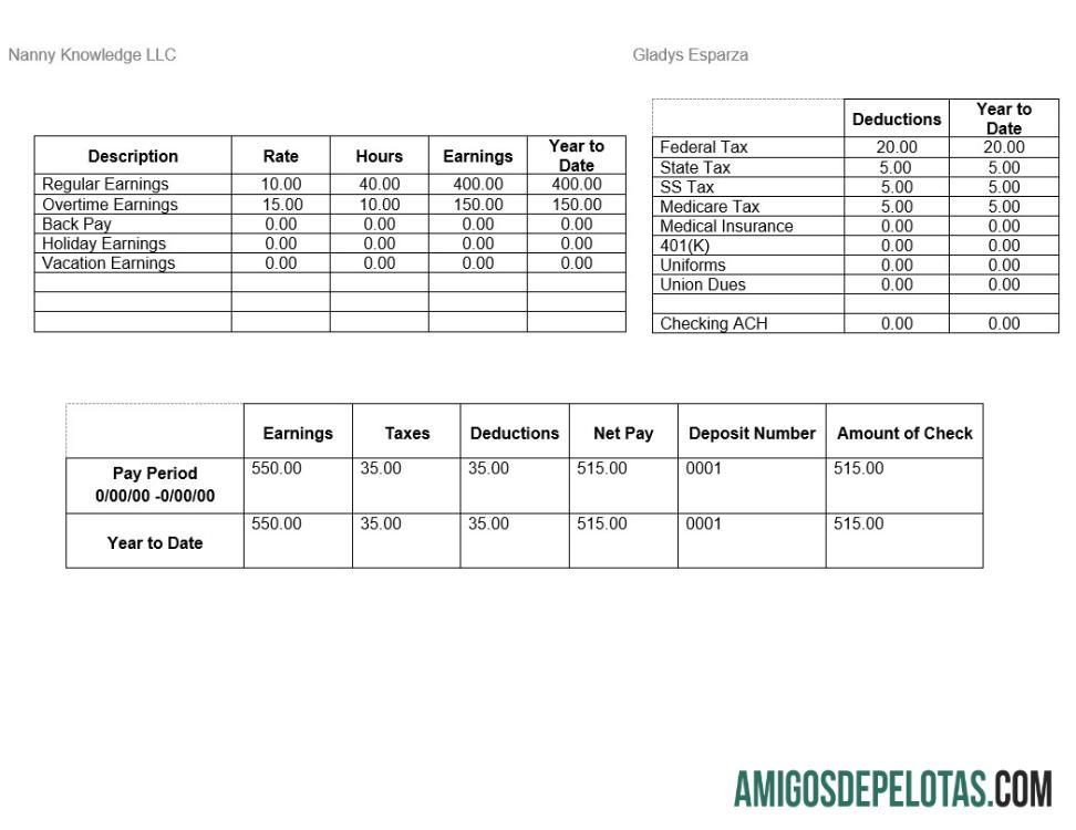 Para download Modelo Word e PDF de recibo de pagamento da Nanny Knowledge LLC
